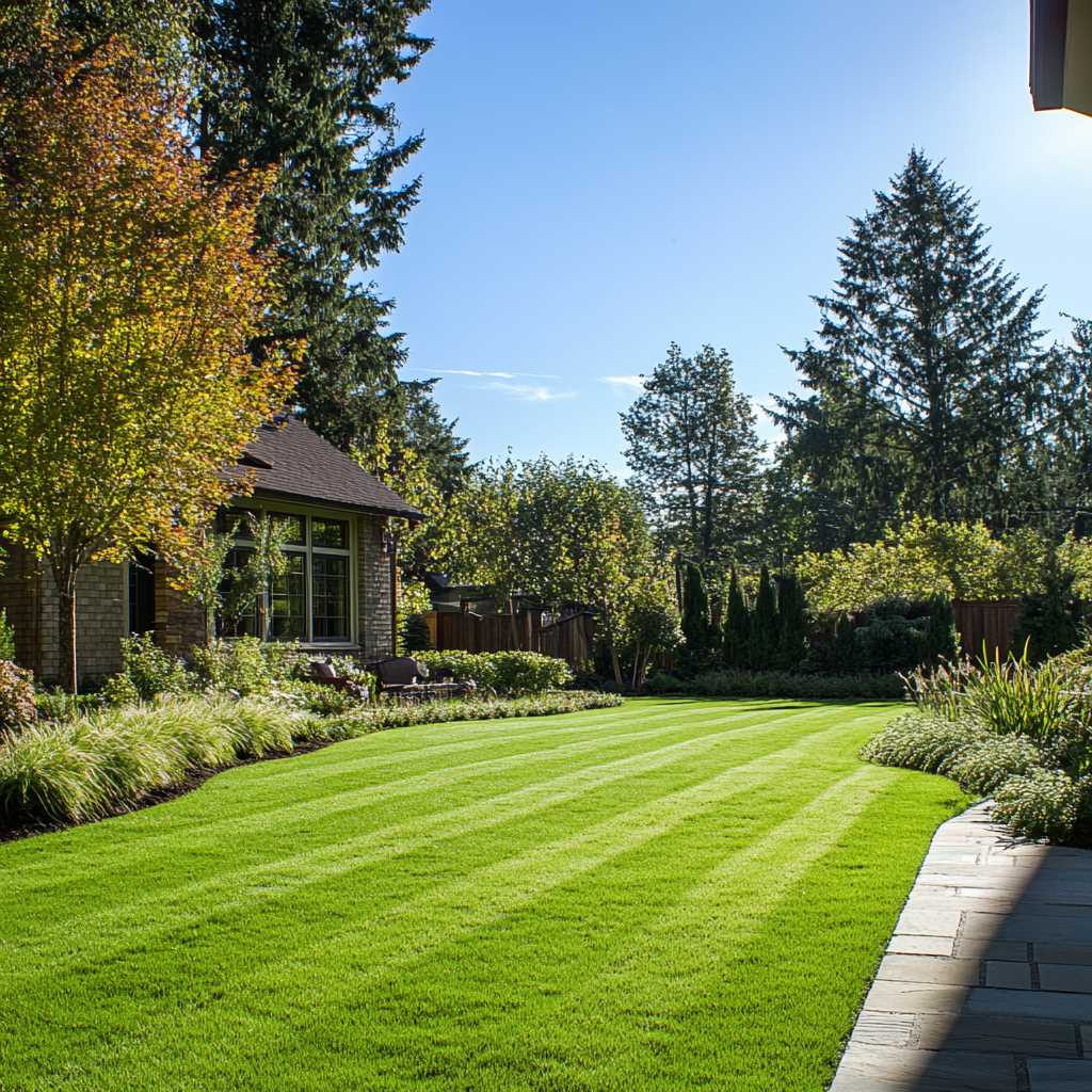 Well-manicured lawn and house exterior in sunny suburb