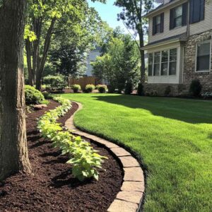 Curved garden path beside a suburban home