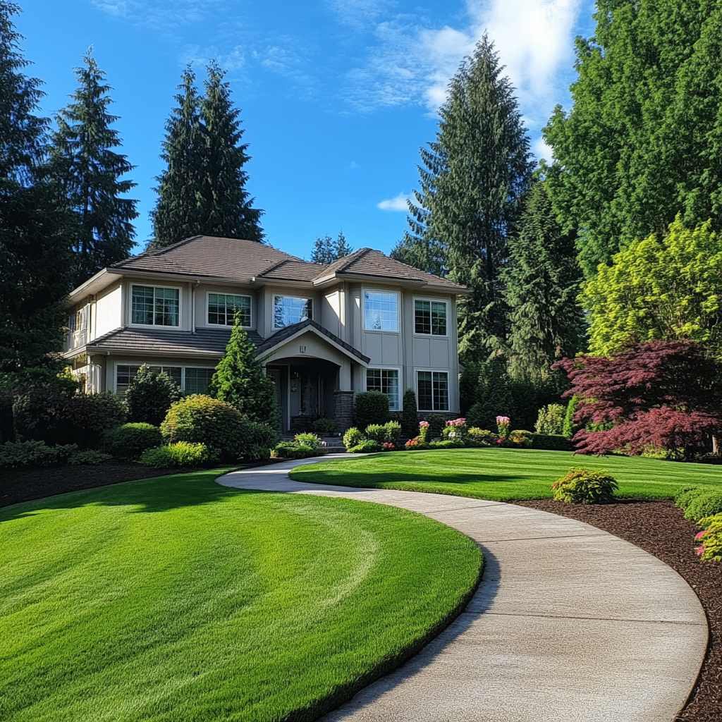 Elegant house with landscaped garden and pathway