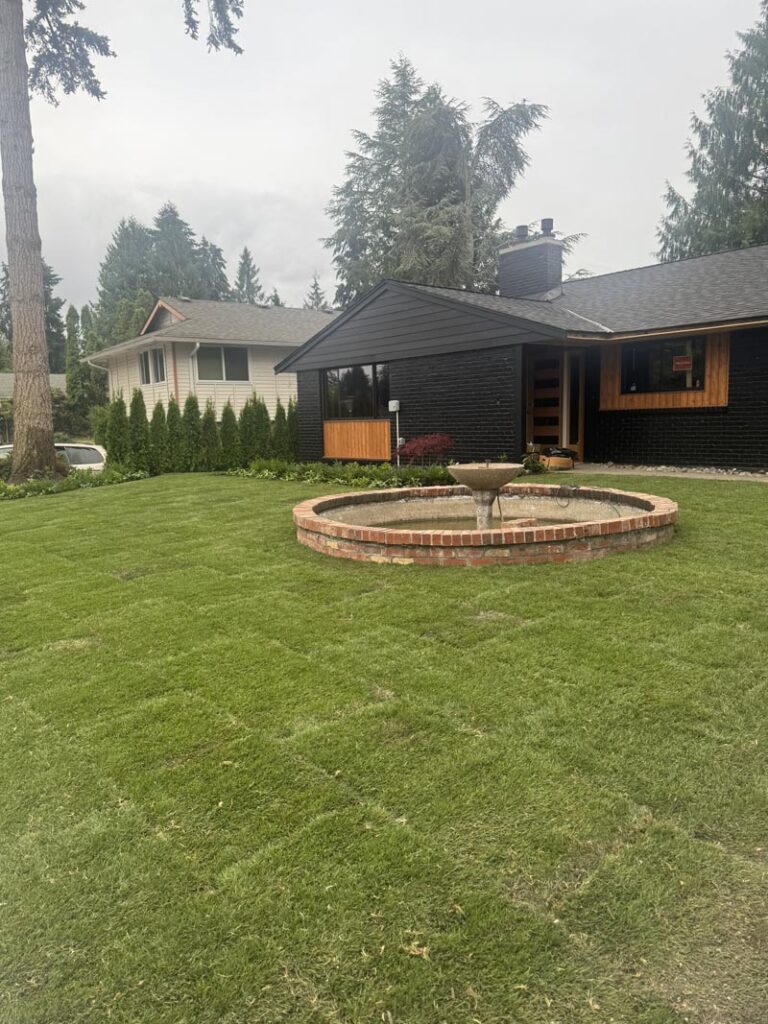 Full frontyard makeover with new sod and fountain