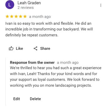 Screenshot of positive customer review and owner response